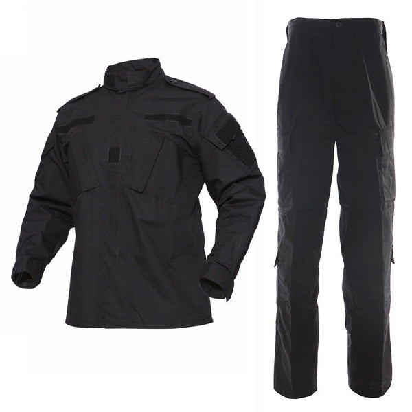 Conjunto de pantalón y chaqueta de combate BDU negros Rip Stop 65/35 poliéster/algodón